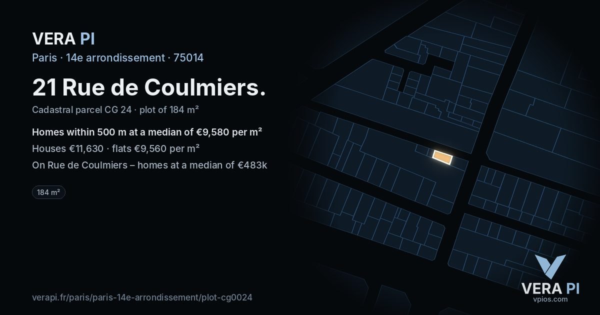 21 Rue de Coulmiers, 14e arrondissement at night – the plot lit, the parcels around coloured by the prices near them