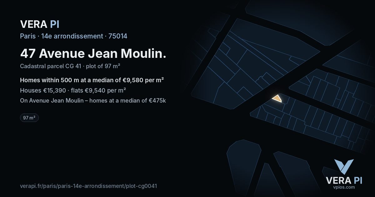47 Avenue Jean Moulin, 14e arrondissement at night – the plot lit, the parcels around coloured by the prices near them