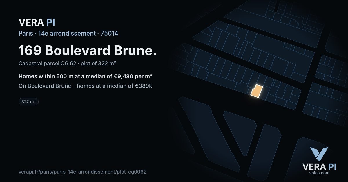 169 Boulevard Brune, 14e arrondissement at night – the plot lit, the parcels around coloured by the prices near them