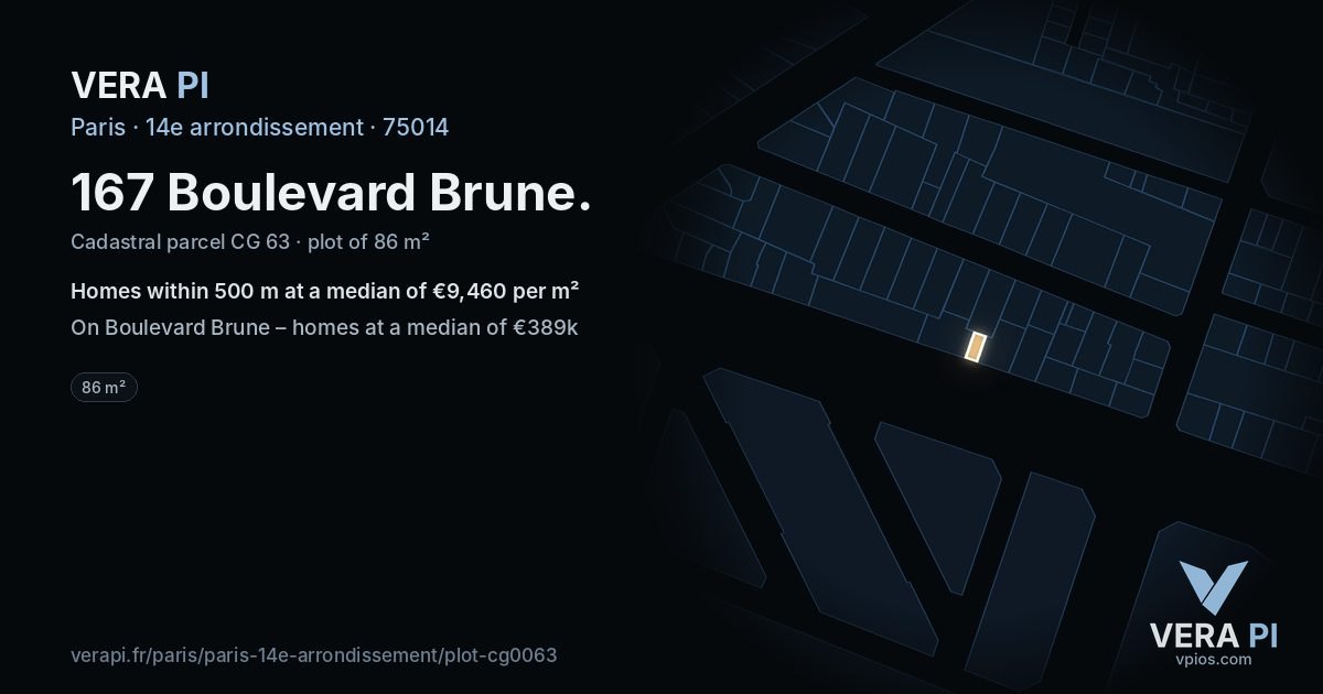 167 Boulevard Brune, 14e arrondissement at night – the plot lit, the parcels around coloured by the prices near them