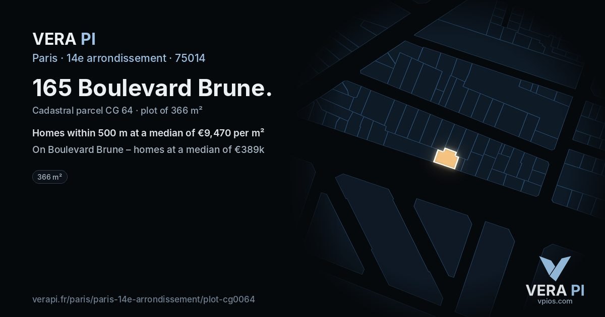 165 Boulevard Brune, 14e arrondissement at night – the plot lit, the parcels around coloured by the prices near them