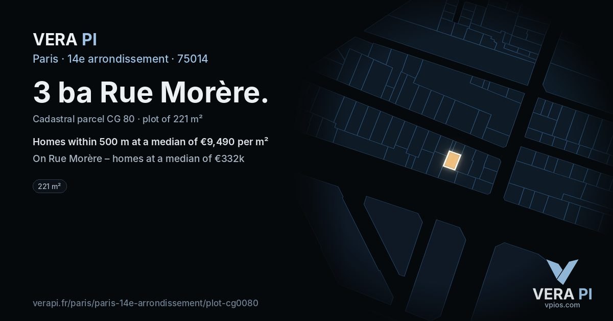 3 ba Rue Morère, 14e arrondissement at night – the plot lit, the parcels around coloured by the prices near them