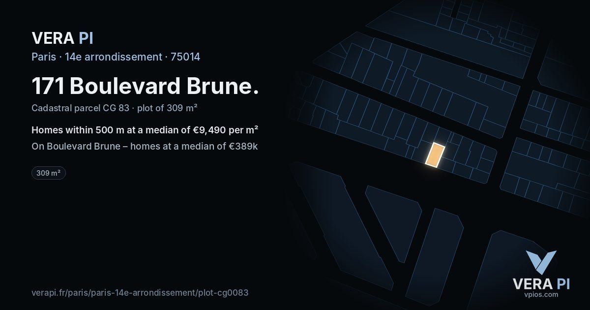 171 Boulevard Brune, 14e arrondissement at night – the plot lit, the parcels around coloured by the prices near them