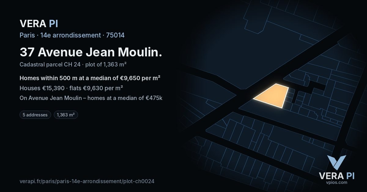 37 Avenue Jean Moulin, 14e arrondissement at night – the plot lit, the parcels around coloured by the prices near them