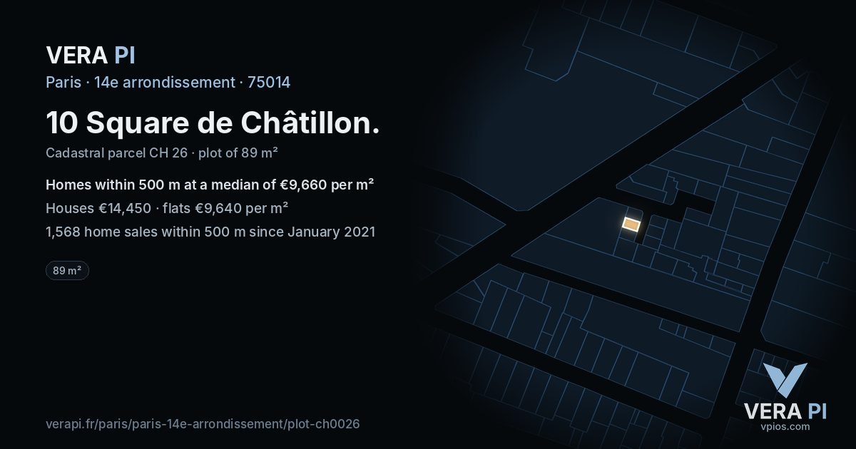 10 Square de Châtillon, 14e arrondissement at night – the plot lit, the parcels around coloured by the prices near them