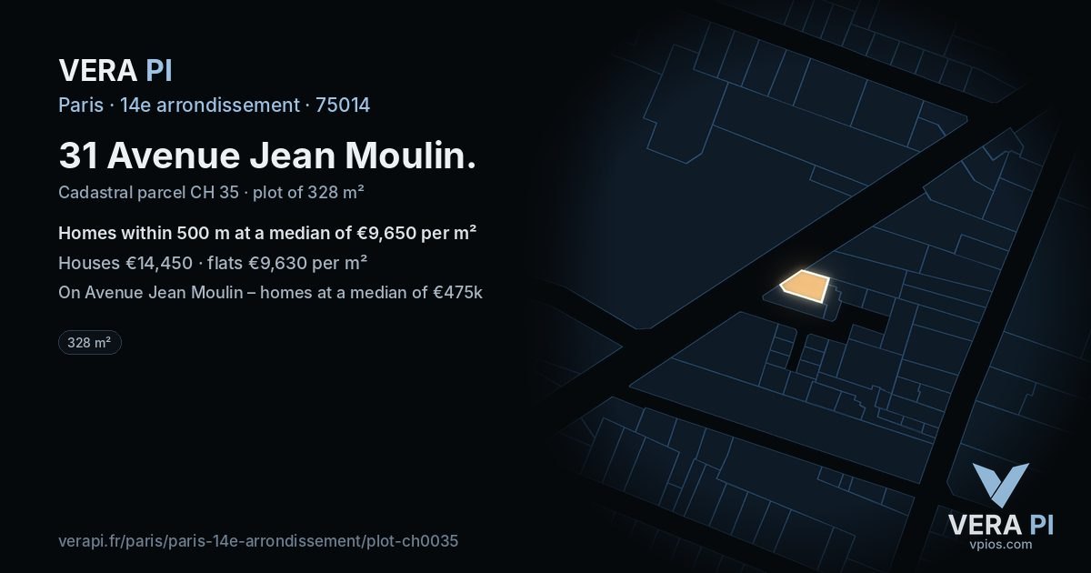 31 Avenue Jean Moulin, 14e arrondissement at night – the plot lit, the parcels around coloured by the prices near them