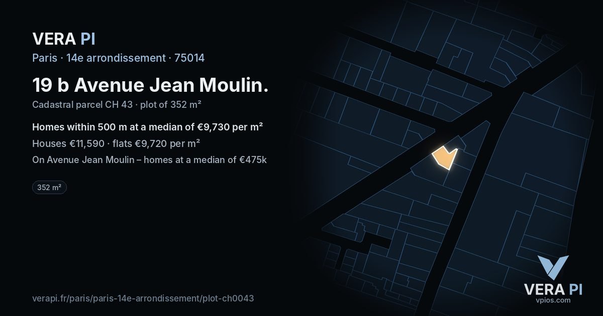 19 b Avenue Jean Moulin, 14e arrondissement at night – the plot lit, the parcels around coloured by the prices near them