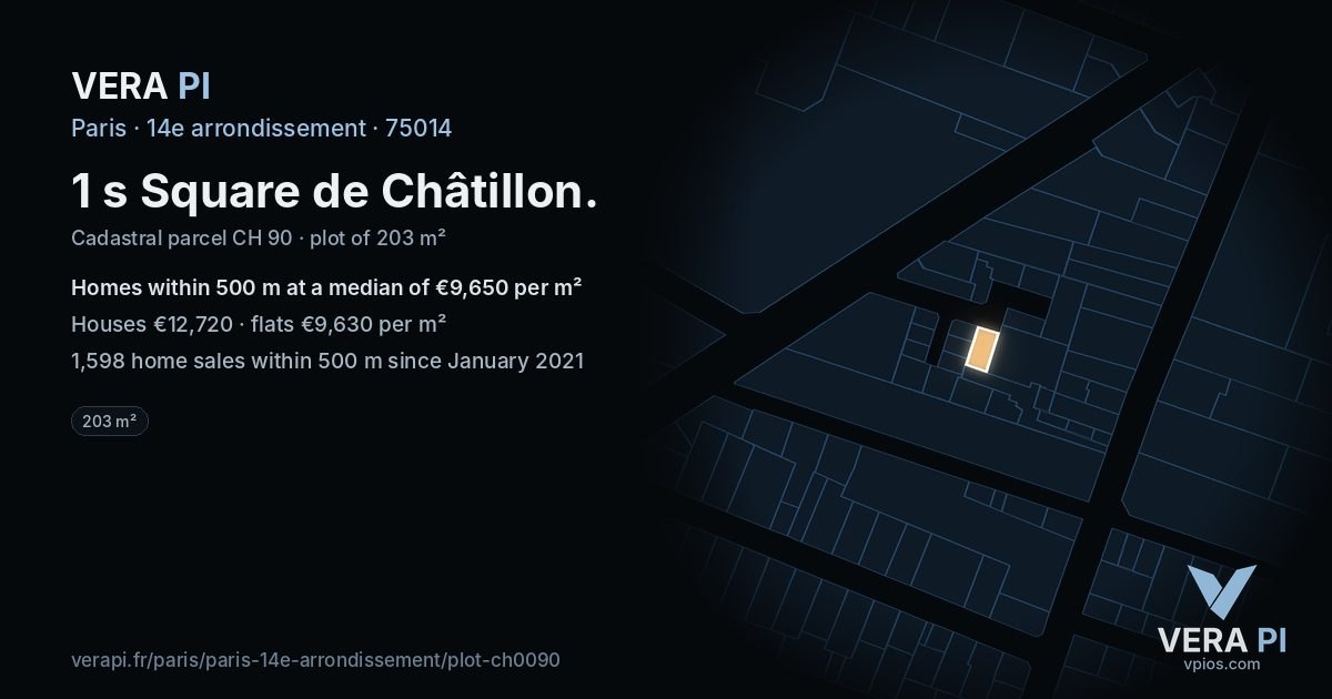 1 s Square de Châtillon, 14e arrondissement at night – the plot lit, the parcels around coloured by the prices near them