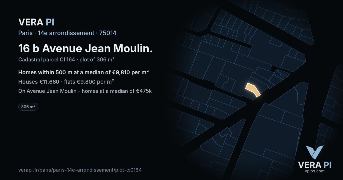 16 b Avenue Jean Moulin, 14e arrondissement at night – the plot lit, the parcels around coloured by the prices near them