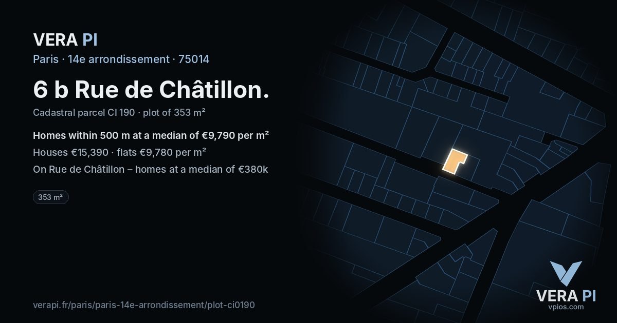 6 b Rue de Châtillon, 14e arrondissement at night – the plot lit, the parcels around coloured by the prices near them