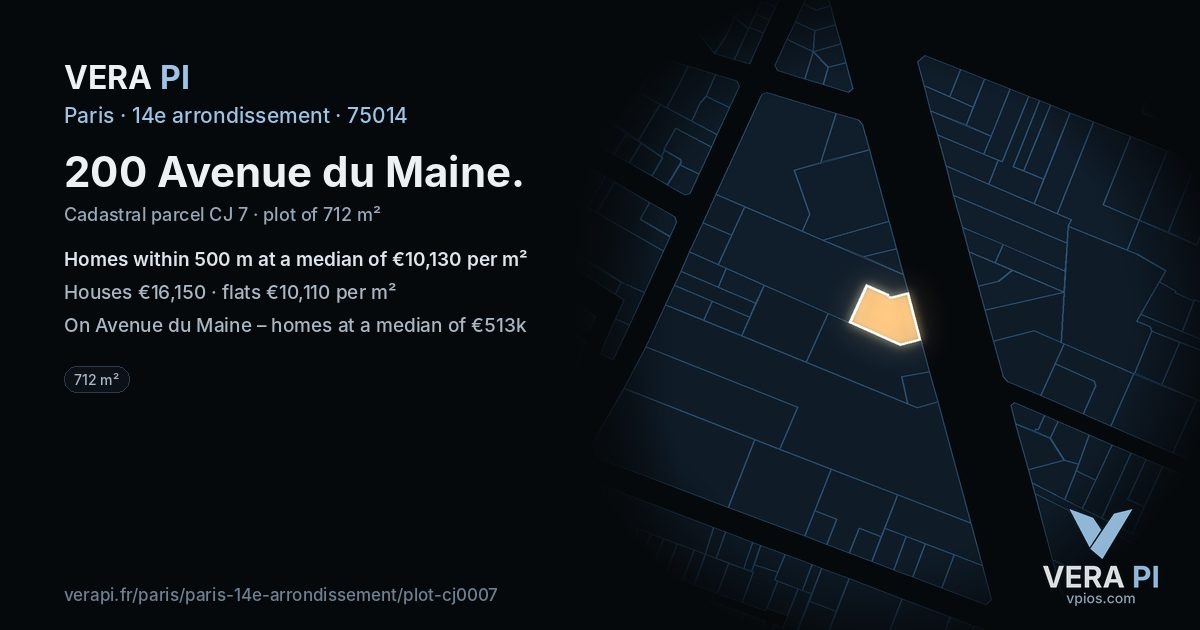 200 Avenue du Maine, 14e arrondissement at night – the plot lit, the parcels around coloured by the prices near them