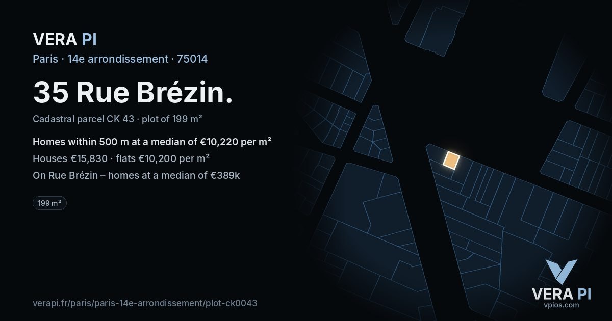 35 Rue Brézin, 14e arrondissement at night – the plot lit, the parcels around coloured by the prices near them