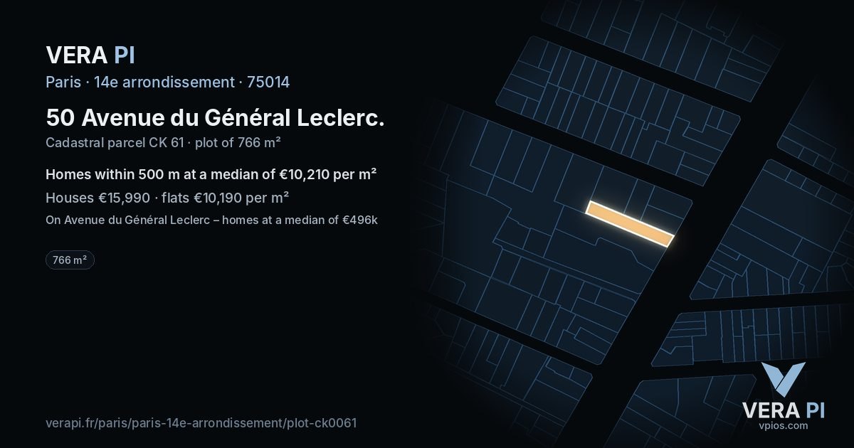 50 Avenue du Général Leclerc, 14e arrondissement at night – the plot lit, the parcels around coloured by the prices near them