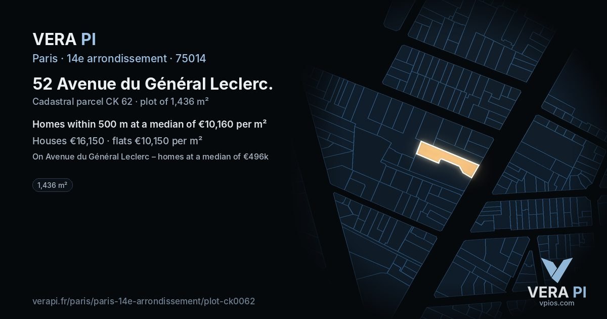 52 Avenue du Général Leclerc, 14e arrondissement at night – the plot lit, the parcels around coloured by the prices near them