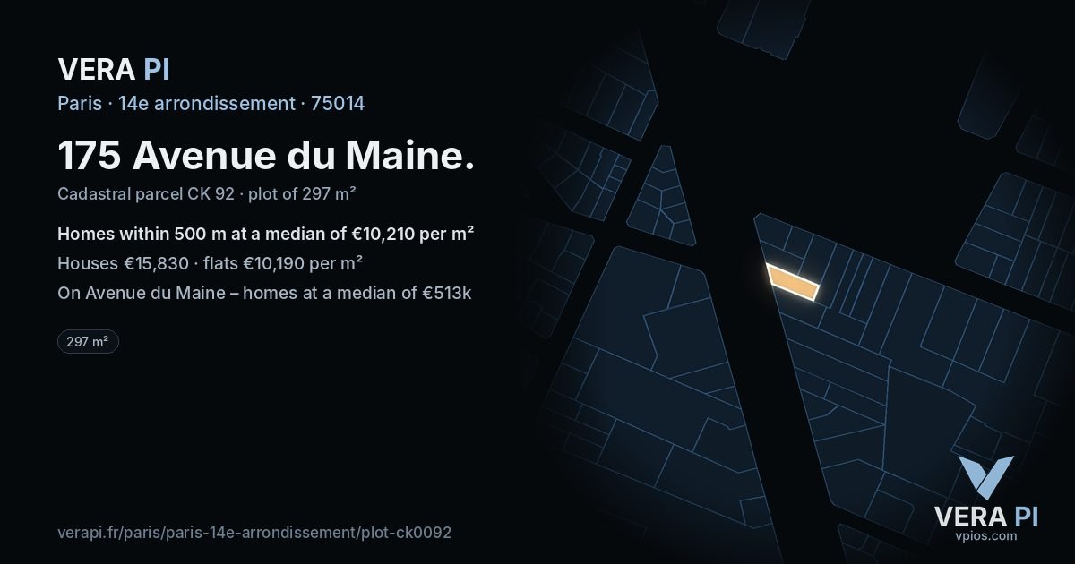 175 Avenue du Maine, 14e arrondissement at night – the plot lit, the parcels around coloured by the prices near them