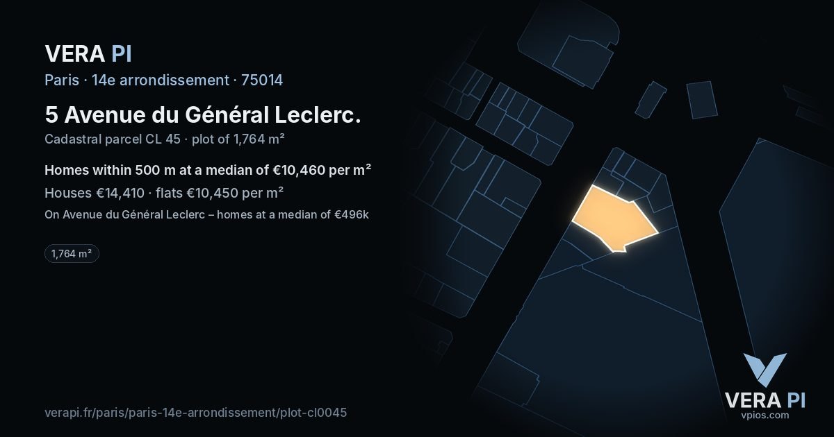 5 Avenue du Général Leclerc, 14e arrondissement at night – the plot lit, the parcels around coloured by the prices near them