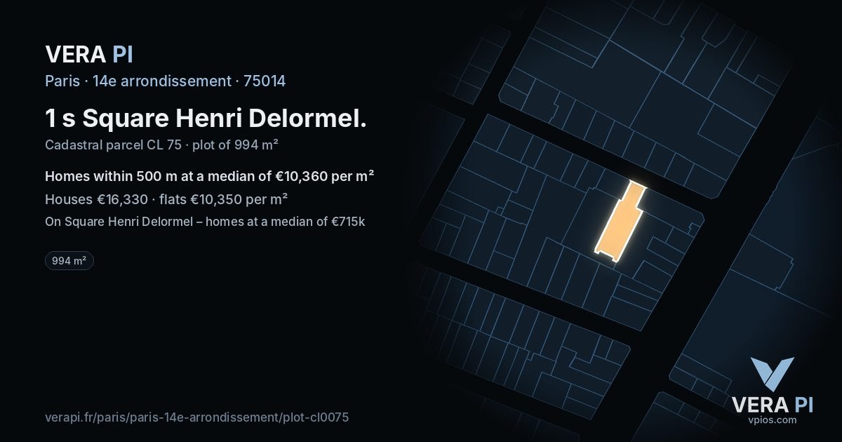 1 s Square Henri Delormel, 14e arrondissement at night – the plot lit, the parcels around coloured by the prices near them
