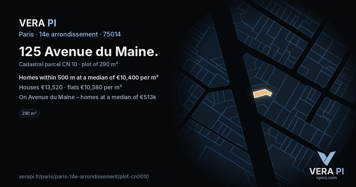 125 Avenue du Maine, 14e arrondissement at night – the plot lit, the parcels around coloured by the prices near them