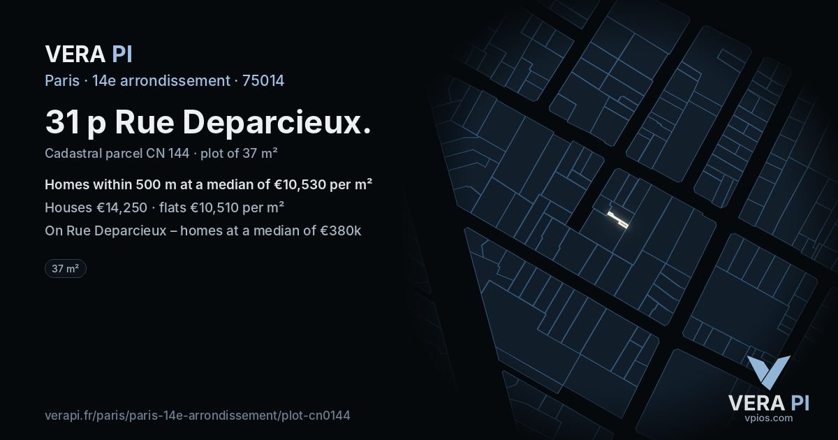 31 p Rue Deparcieux, 14e arrondissement at night – the plot lit, the parcels around coloured by the prices near them