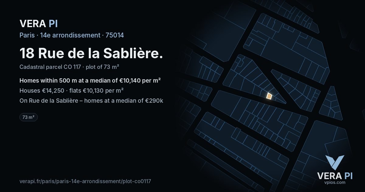 18 Rue de la Sablière, 14e arrondissement at night – the plot lit, the parcels around coloured by the prices near them