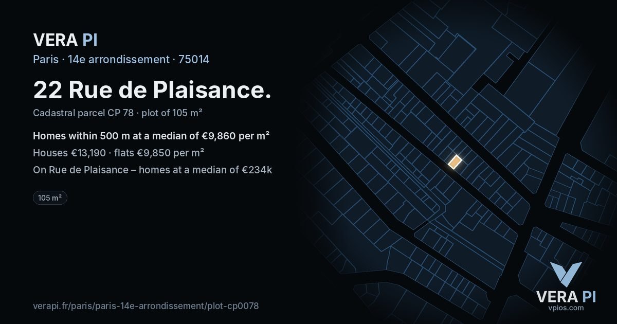 22 Rue de Plaisance, 14e arrondissement at night – the plot lit, the parcels around coloured by the prices near them
