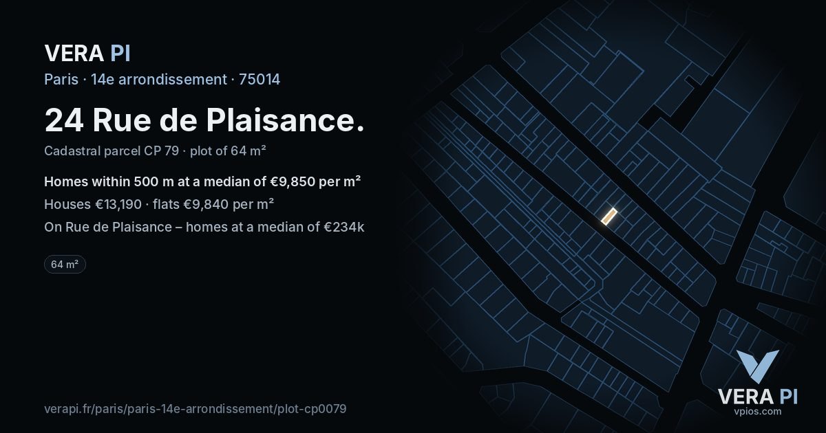24 Rue de Plaisance, 14e arrondissement at night – the plot lit, the parcels around coloured by the prices near them