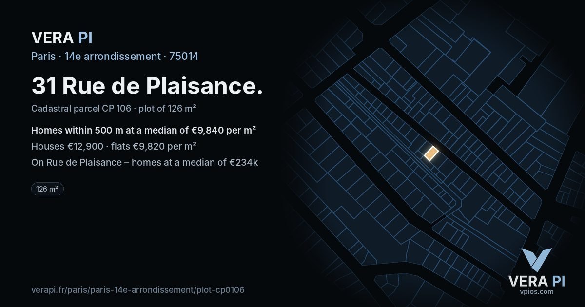 31 Rue de Plaisance, 14e arrondissement at night – the plot lit, the parcels around coloured by the prices near them