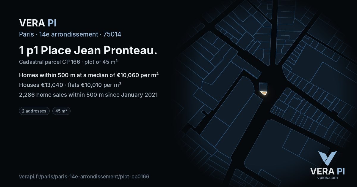 1 p1 Place Jean Pronteau, 14e arrondissement at night – the plot lit, the parcels around coloured by the prices near them