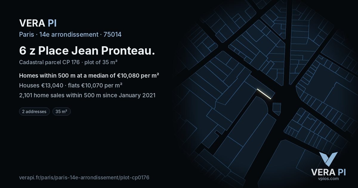 6 z Place Jean Pronteau, 14e arrondissement at night – the plot lit, the parcels around coloured by the prices near them