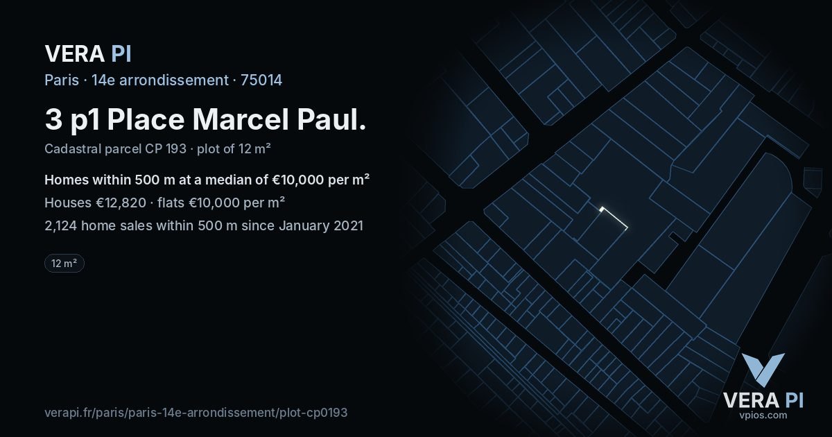 3 p1 Place Marcel Paul, 14e arrondissement at night – the plot lit, the parcels around coloured by the prices near them