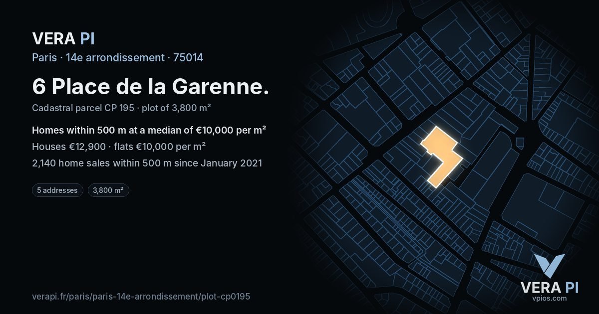 6 Place de la Garenne, 14e arrondissement at night – the plot lit, the parcels around coloured by the prices near them