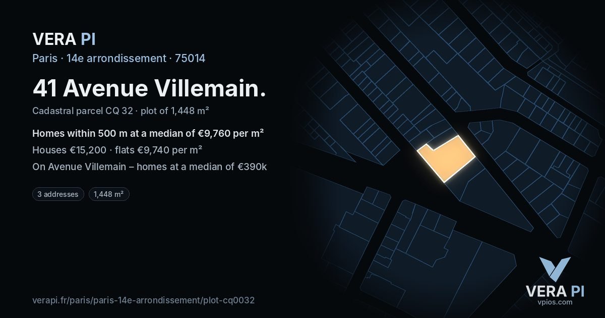 41 Avenue Villemain, 14e arrondissement at night – the plot lit, the parcels around coloured by the prices near them