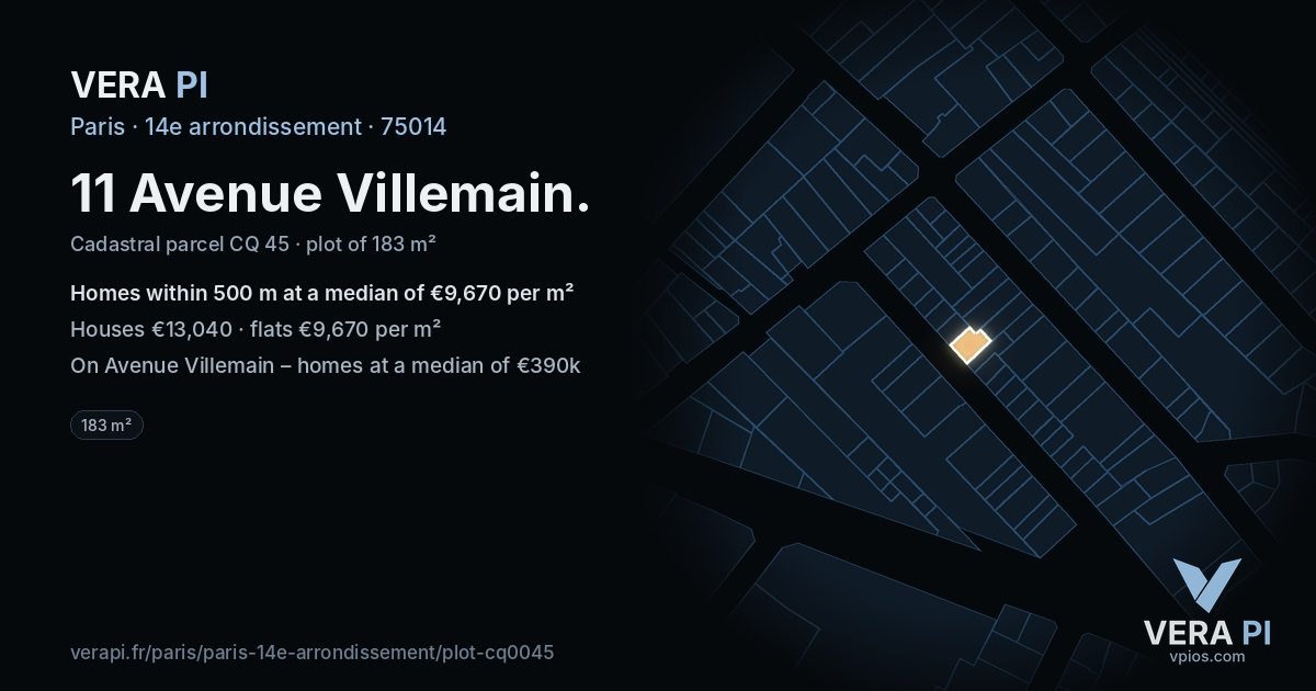 11 Avenue Villemain, 14e arrondissement at night – the plot lit, the parcels around coloured by the prices near them