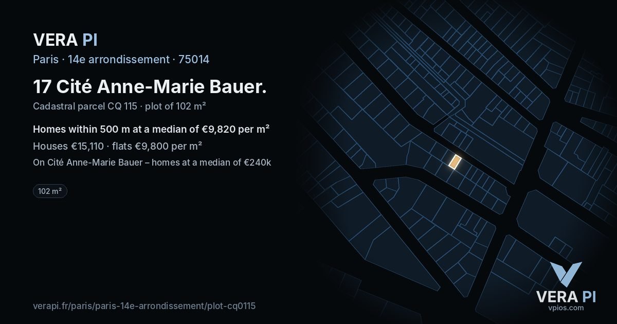 17 Cité Anne-Marie Bauer, 14e arrondissement at night – the plot lit, the parcels around coloured by the prices near them