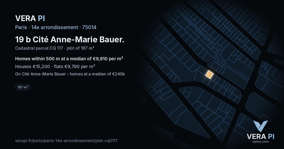 19 b Cité Anne-Marie Bauer, 14e arrondissement at night – the plot lit, the parcels around coloured by the prices near them