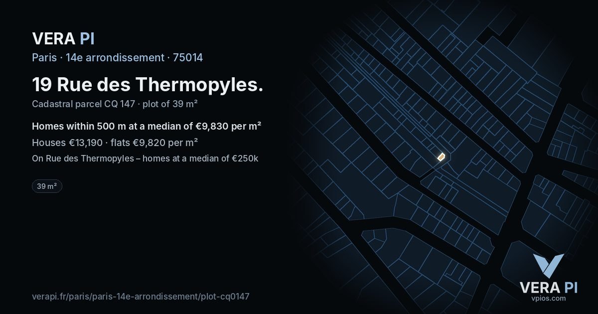 19 Rue des Thermopyles, 14e arrondissement at night – the plot lit, the parcels around coloured by the prices near them