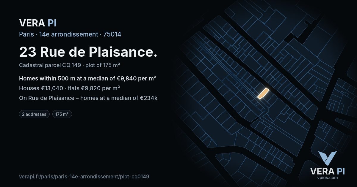 23 Rue de Plaisance, 14e arrondissement at night – the plot lit, the parcels around coloured by the prices near them