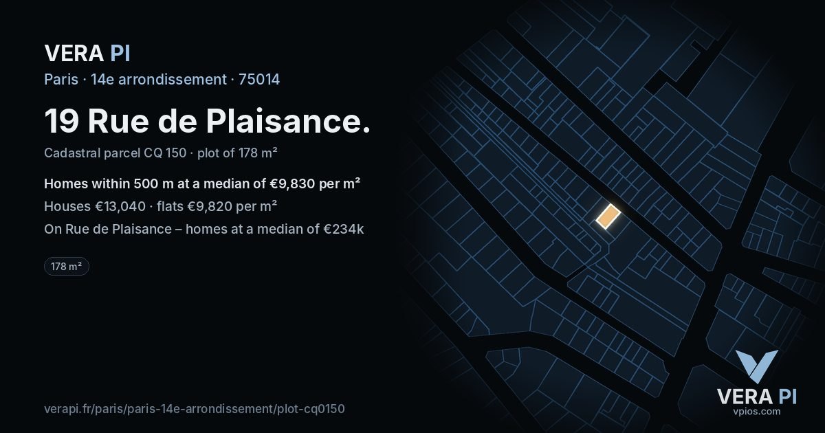 19 Rue de Plaisance, 14e arrondissement at night – the plot lit, the parcels around coloured by the prices near them