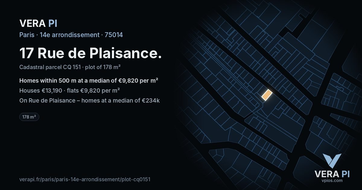 17 Rue de Plaisance, 14e arrondissement at night – the plot lit, the parcels around coloured by the prices near them