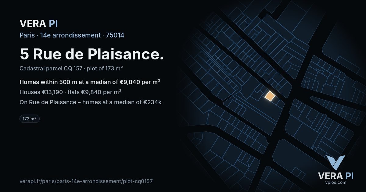 5 Rue de Plaisance, 14e arrondissement at night – the plot lit, the parcels around coloured by the prices near them