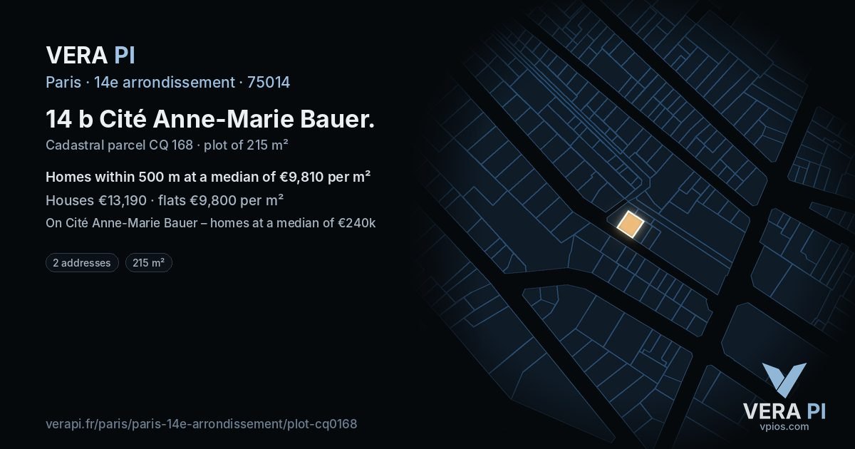 14 b Cité Anne-Marie Bauer, 14e arrondissement at night – the plot lit, the parcels around coloured by the prices near them