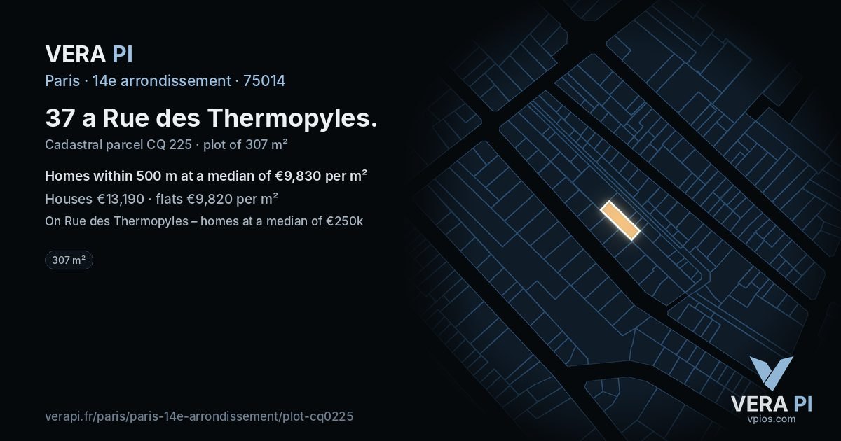 37 a Rue des Thermopyles, 14e arrondissement at night – the plot lit, the parcels around coloured by the prices near them