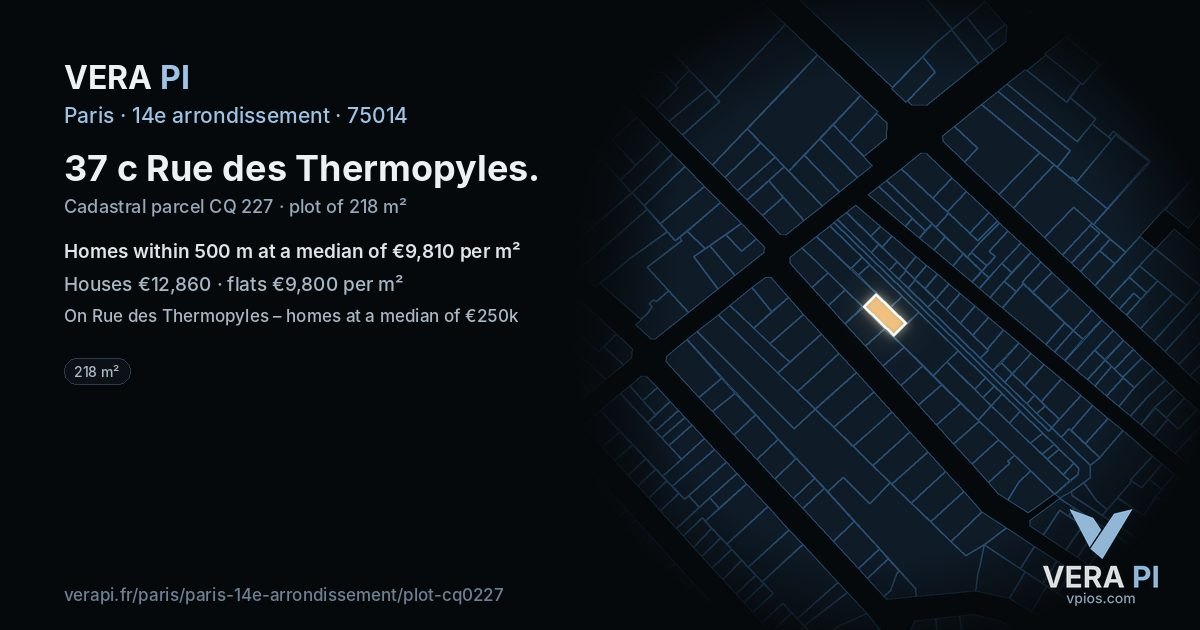 37 c Rue des Thermopyles, 14e arrondissement at night – the plot lit, the parcels around coloured by the prices near them