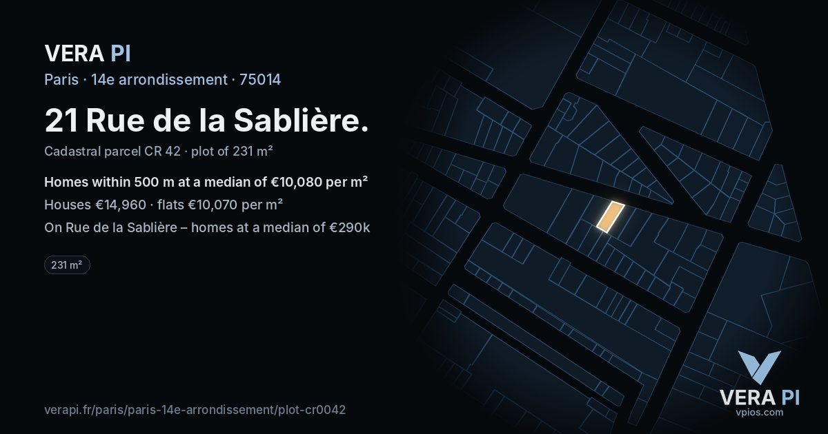 21 Rue de la Sablière, 14e arrondissement at night – the plot lit, the parcels around coloured by the prices near them