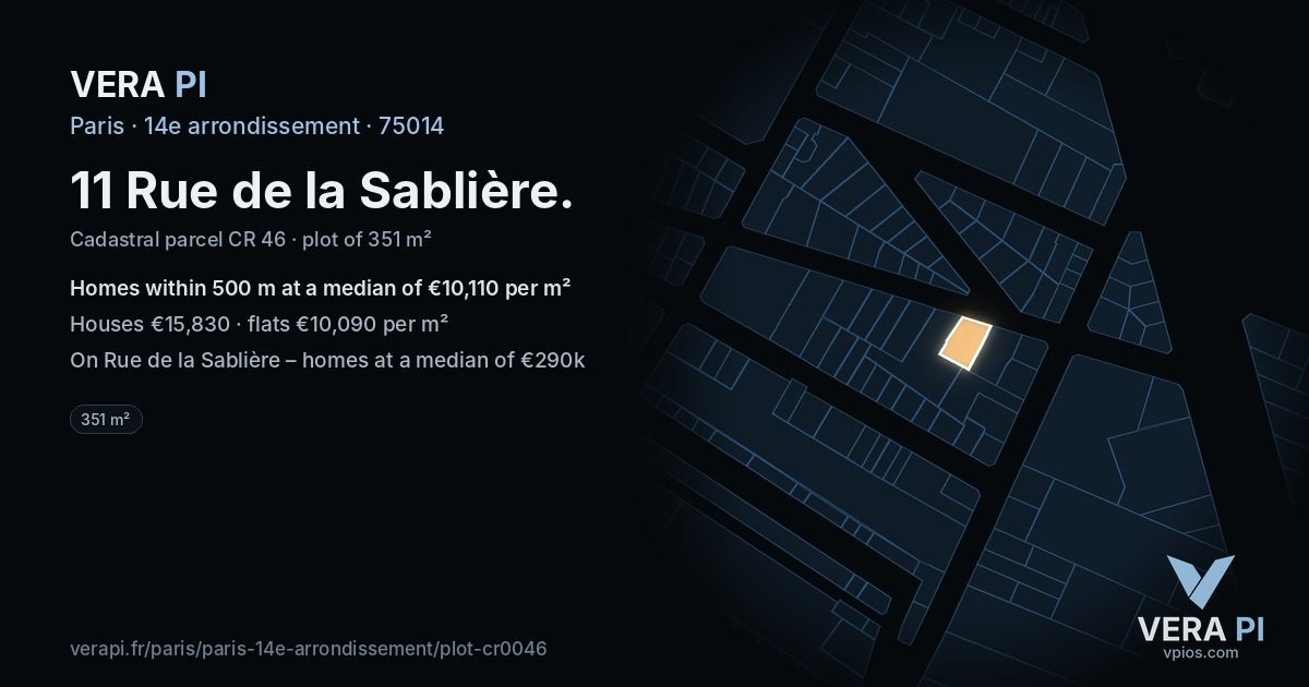 11 Rue de la Sablière, 14e arrondissement at night – the plot lit, the parcels around coloured by the prices near them
