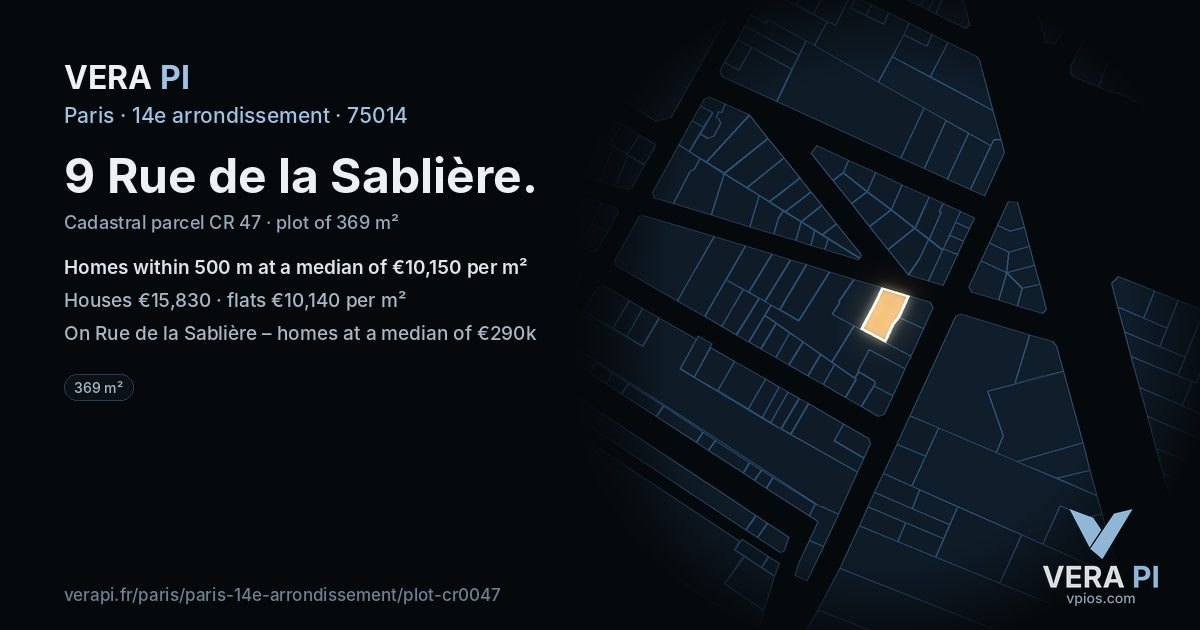 9 Rue de la Sablière, 14e arrondissement at night – the plot lit, the parcels around coloured by the prices near them