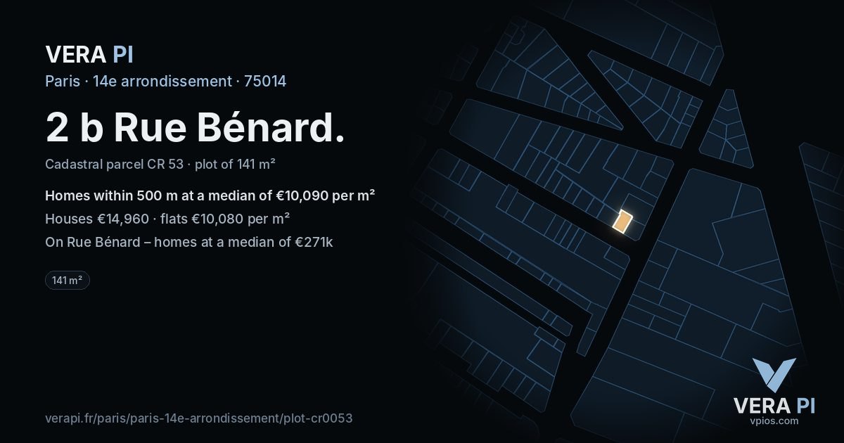 2 b Rue Bénard, 14e arrondissement at night – the plot lit, the parcels around coloured by the prices near them