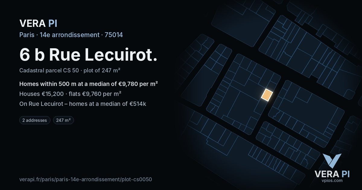 6 b Rue Lecuirot, 14e arrondissement at night – the plot lit, the parcels around coloured by the prices near them
