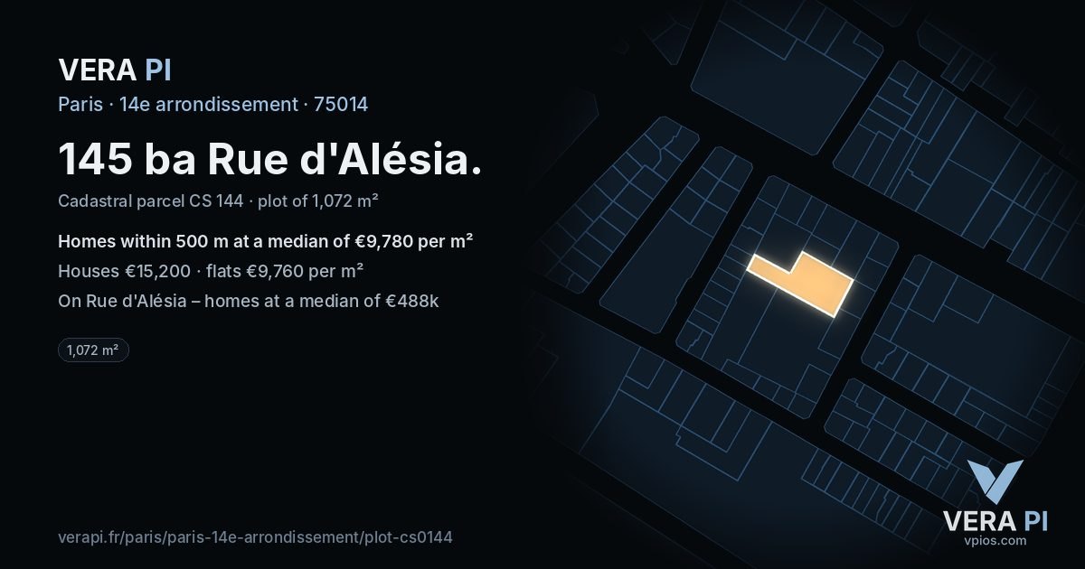 145 ba Rue d'Alésia, 14e arrondissement at night – the plot lit, the parcels around coloured by the prices near them