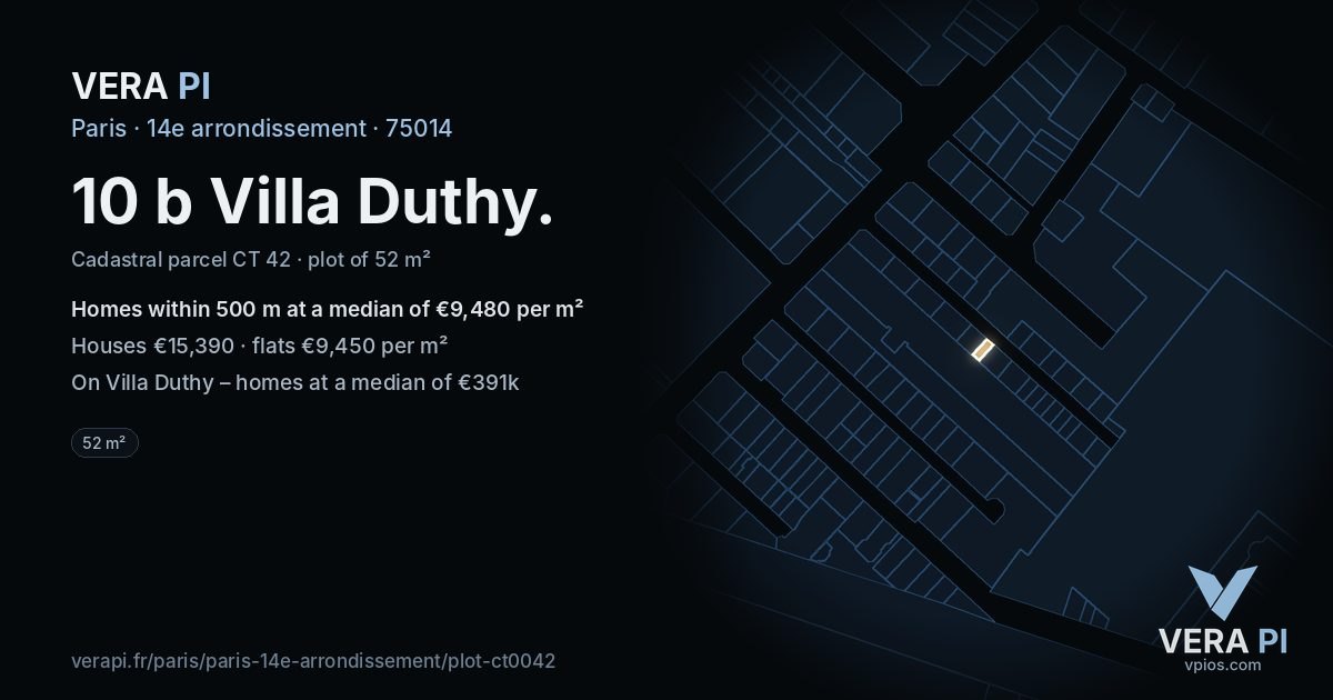 10 b Villa Duthy, 14e arrondissement at night – the plot lit, the parcels around coloured by the prices near them